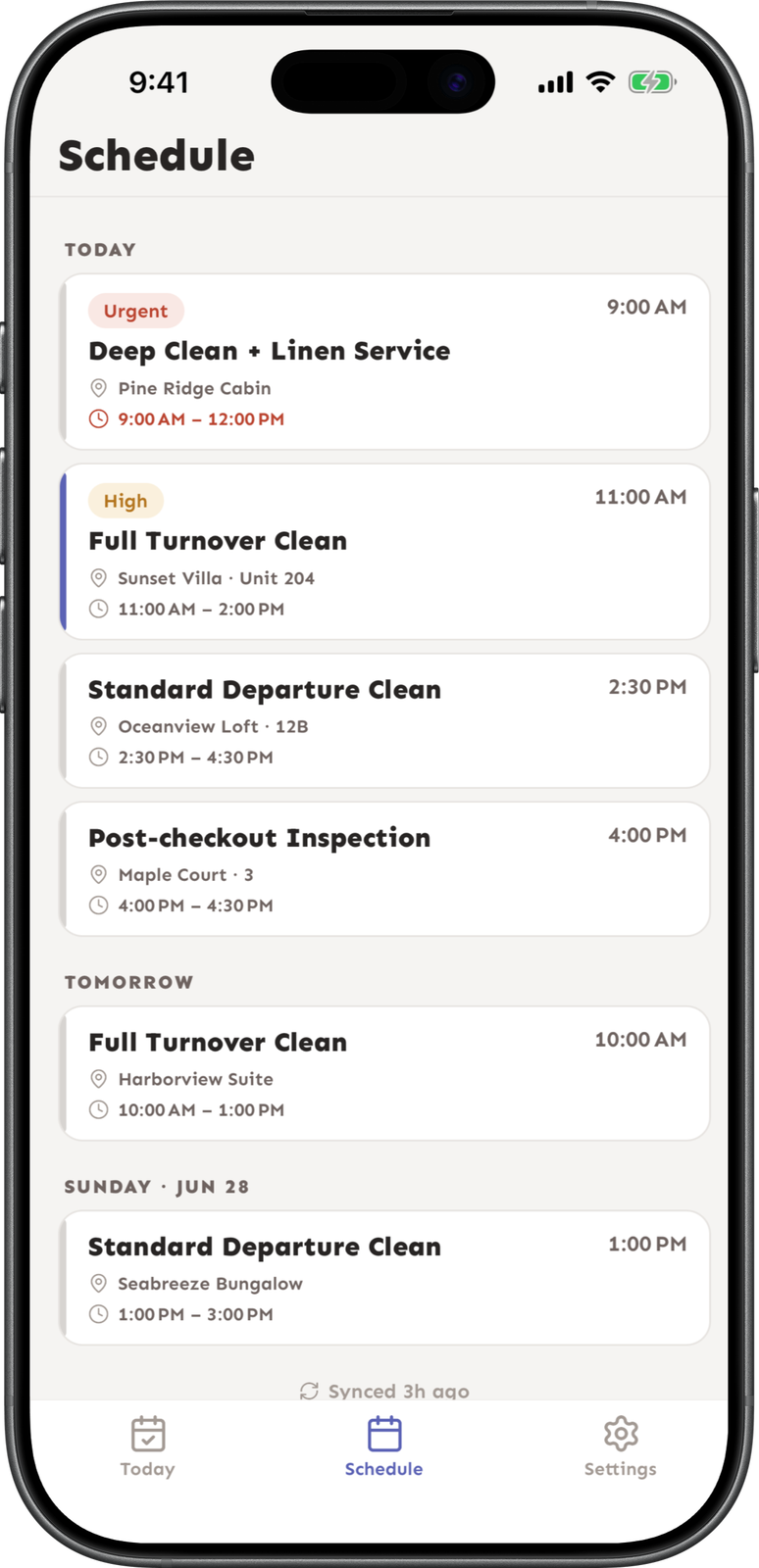 Welcora cleaner app schedule screen