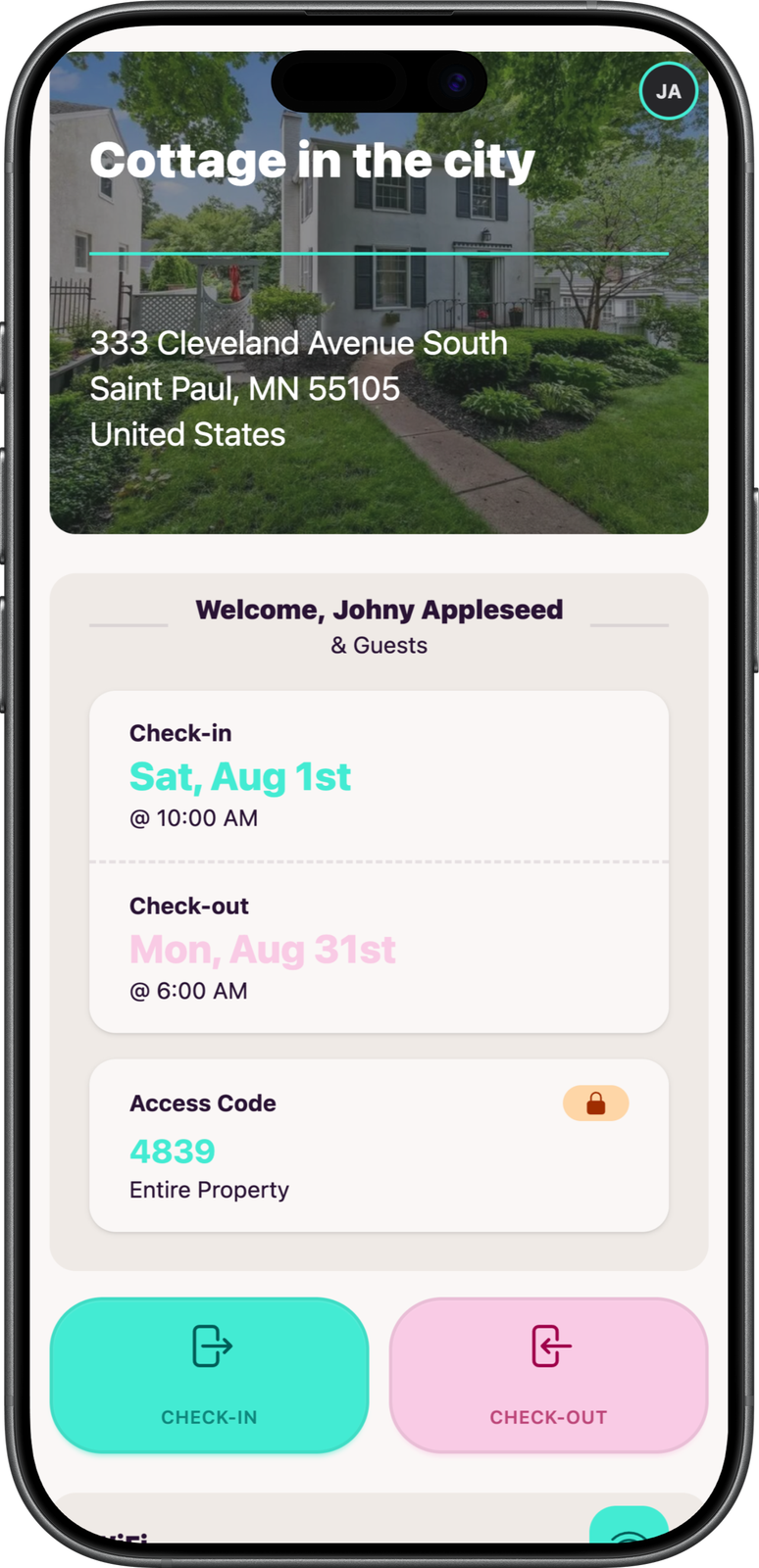 Welcora mobile guest access code screen
